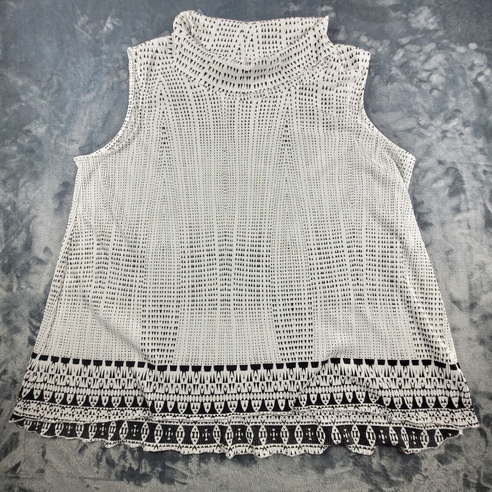 Harmony J Womens 3X Mock Neck‎ Sleeveless Pleated Geometric Blouse Top White